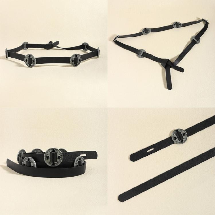 Adjustable Retro Carved Metal Decors Waist Belt Exquisites Handcrafts PU Leather Belt Waistband for Fashion Enthusiasts