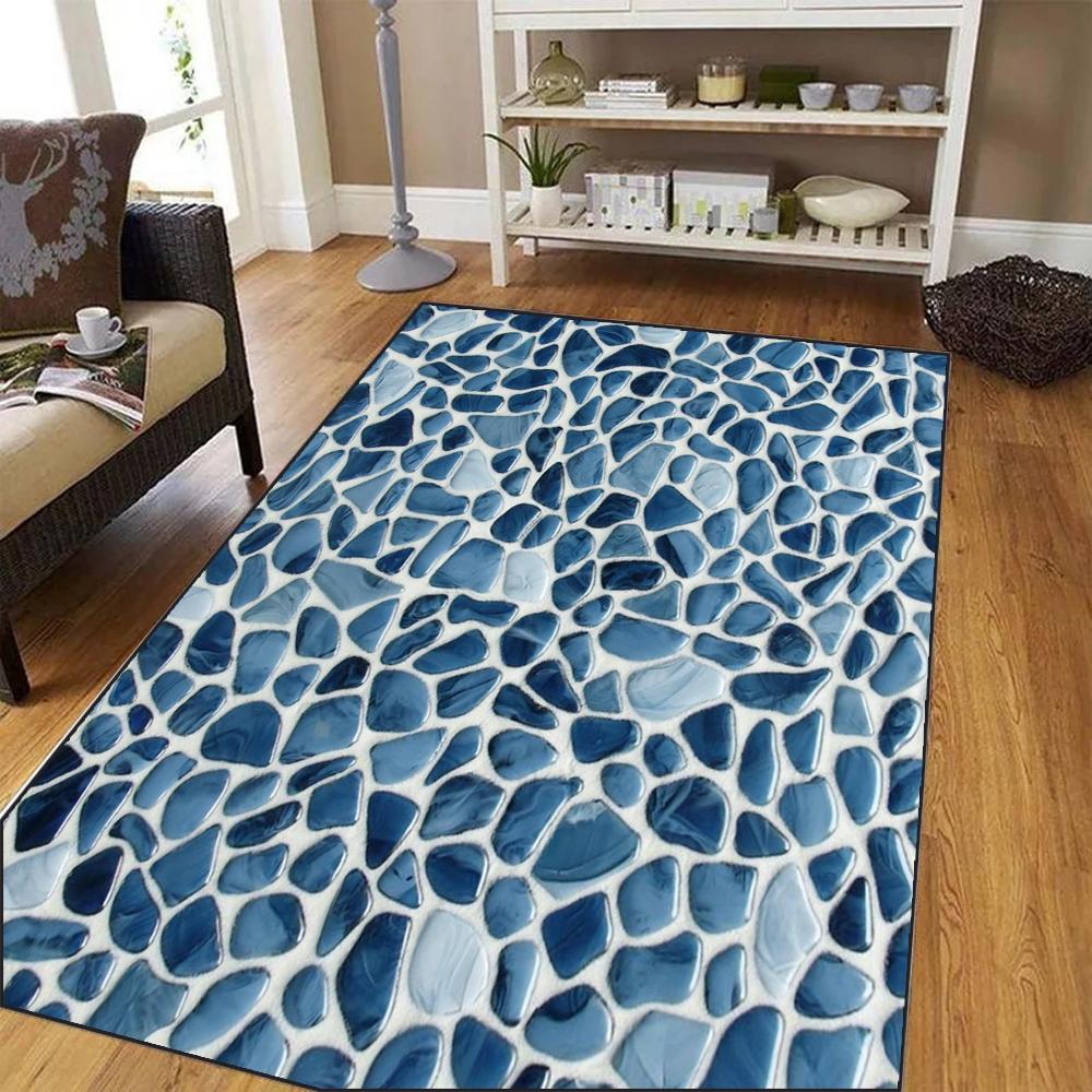 New Large Stone Pattern Outdoor Rug Non-Slip Mat For Patio Garden RV Camping Durable Polyester Indoor Outdoor Holiday Decor