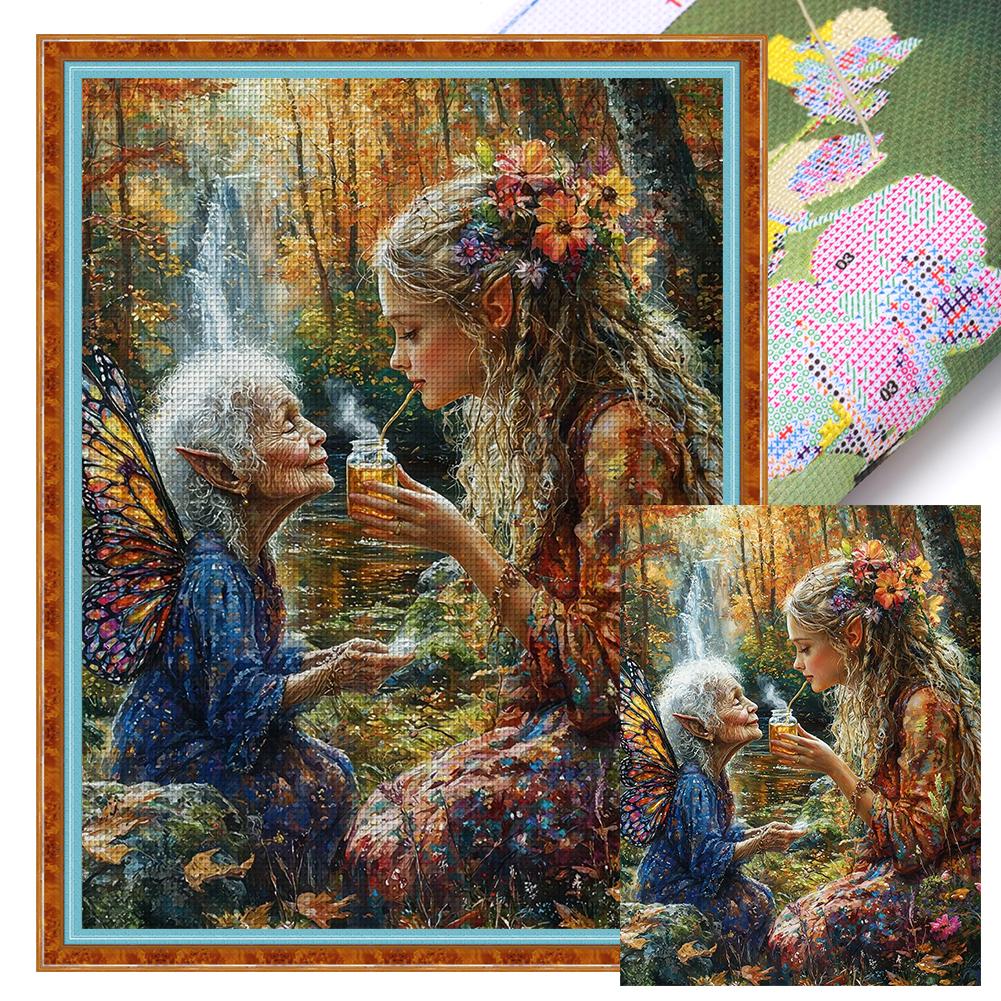 Bordado completo Eco-algodão Linha 14CT Impresso Menina Ponto Cruz Kit Arte