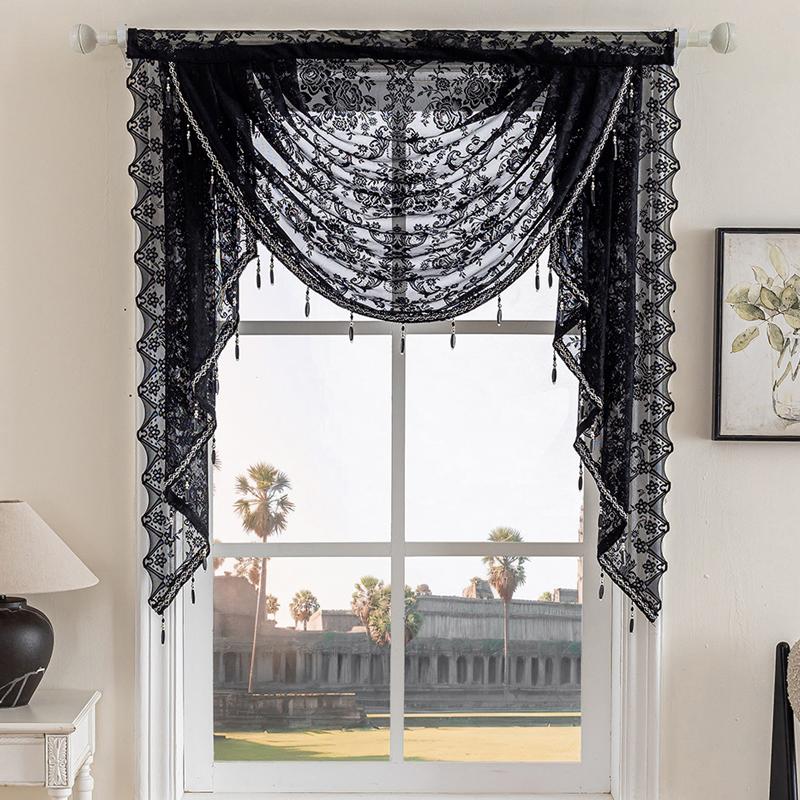 

1pc 1/1.5/2.5m Lace Valance with Rod Pocket Exquisitely Woven Sheer Curtains Wavy Drapes American-Style Valance 1M