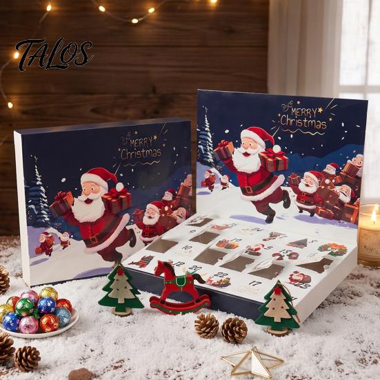 Holiday Party Supplies Christmas Countdown Gift Packaging Box, Xmas Advent Calendar with 24 Present Boxes Slots, DIY Fillable Empty Storage