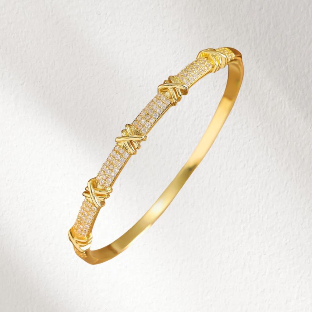 European & American Style Luxury Zircon Bracelet: Versatile Diamond-Studded Women's Bangle with Letter X Design