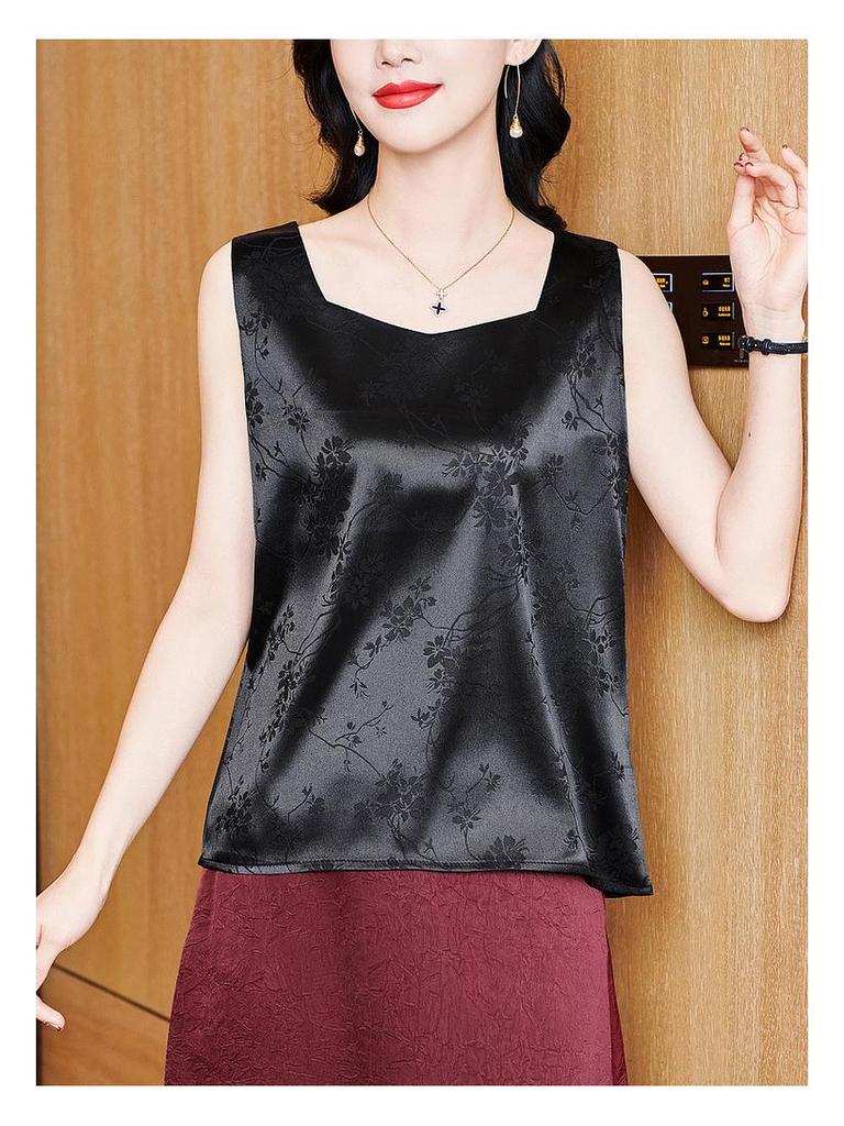 Damski satynowy top żakardowy - Kolekcja Wiosna 2025: Elegancki, Odmładzający, Bezrękawnik