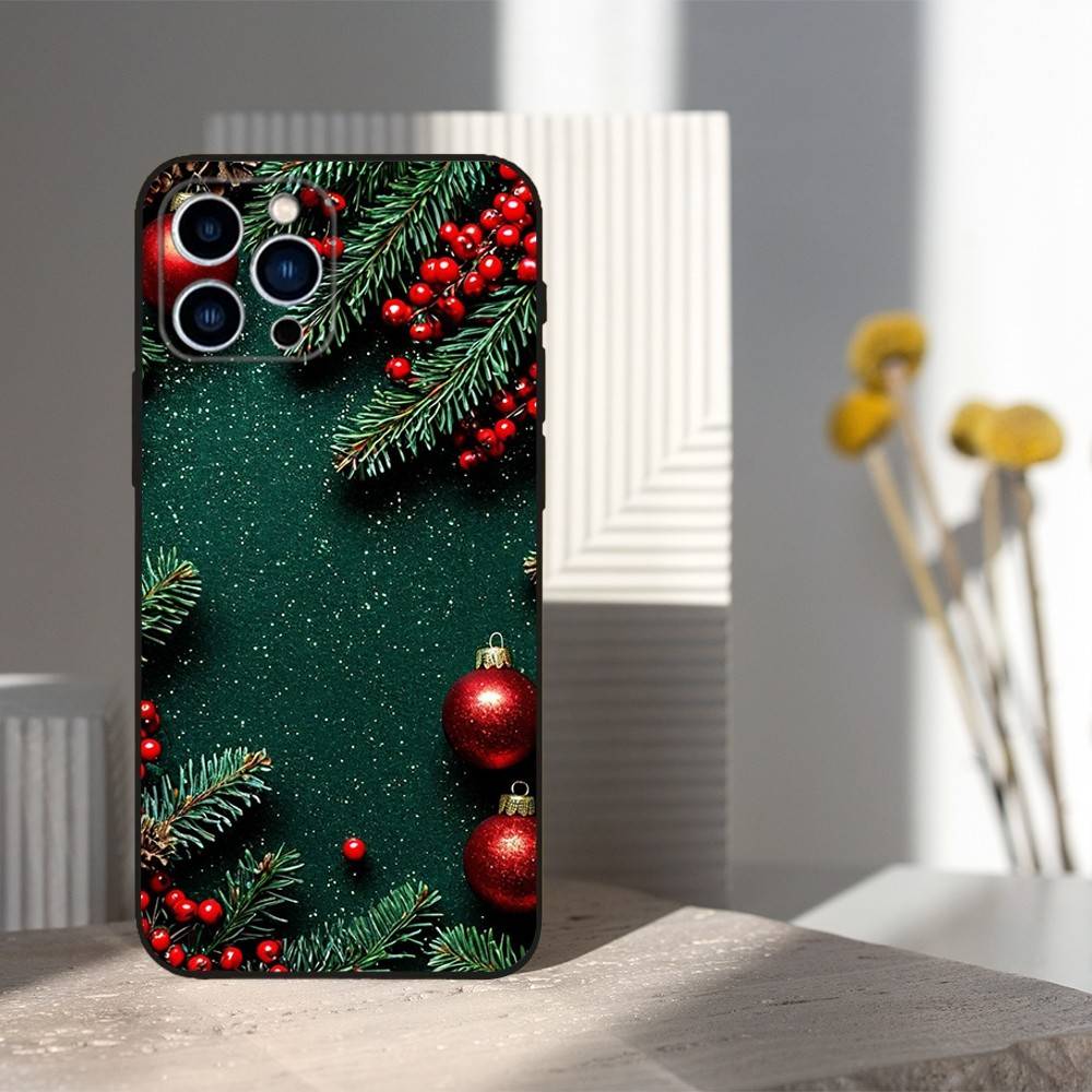 Christmas Art Decorations Phone Case For iPhone 17,16,15,14,13,12,11,Plus,Pro Max,XS,X,XR,SE,Mini,8,7,Soft Silicone Black
