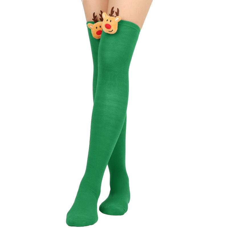 Damen Weihnachten Overknee Lange Socken Niedlich 3D Plüsch Hirsch Elch Gestreifter Druck Oberschenkelhohe Strümpfe Feiertagsparty Strumpfwaren