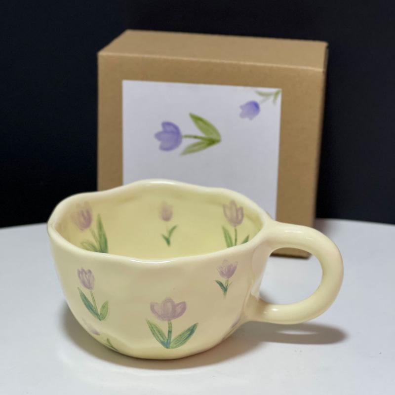 

Керамические кружки с неровным цветком, сделанные вручную, кофейные чашки, молочные чайные чашки, кружки для завтрака с овсянкой в корейском стиле, кружки для напитков, кухонные чашки 201-300ml