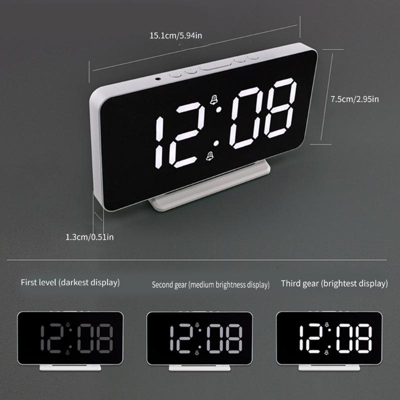Modern LED Digital Clock Date Time Temperature Display Dimmable Backlights 2 Alarms Snooze Function USB Port 5V