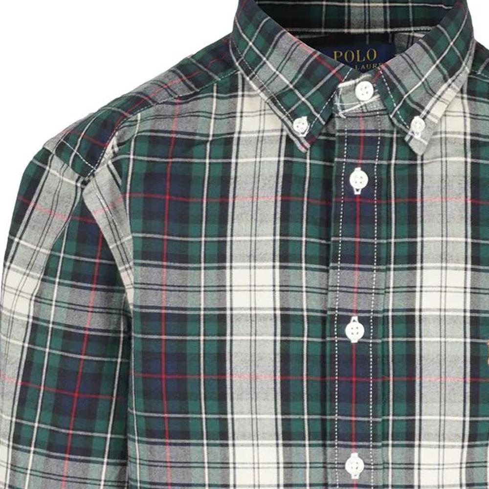 Polo Ralph Lauren Shirt Kids SS23 Plaid Logo Embroidery Single-Breasted Long Sleeve Kids shirts Gray 323878879-004