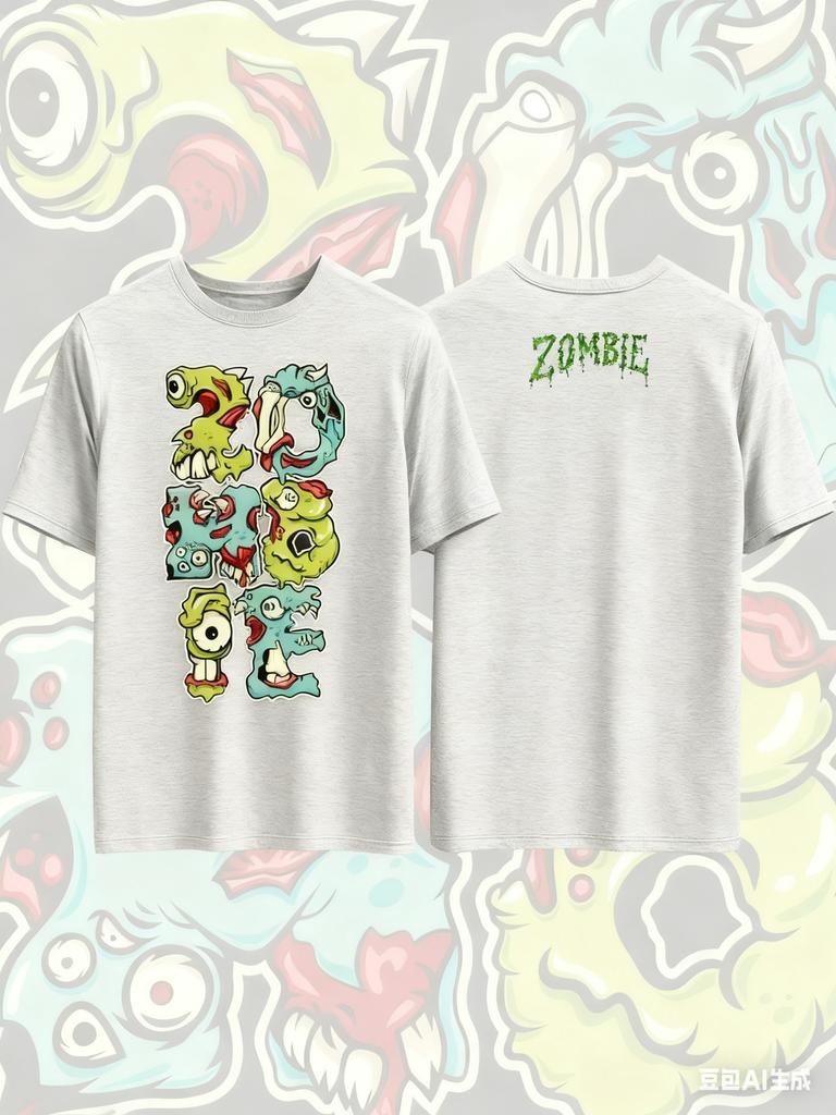 ZOMBIE Printed Pure Cotton Tshirt for Men and Women Dark Fun Style Short Sleeved Oversized Fashion Street Summer Gothic Tees