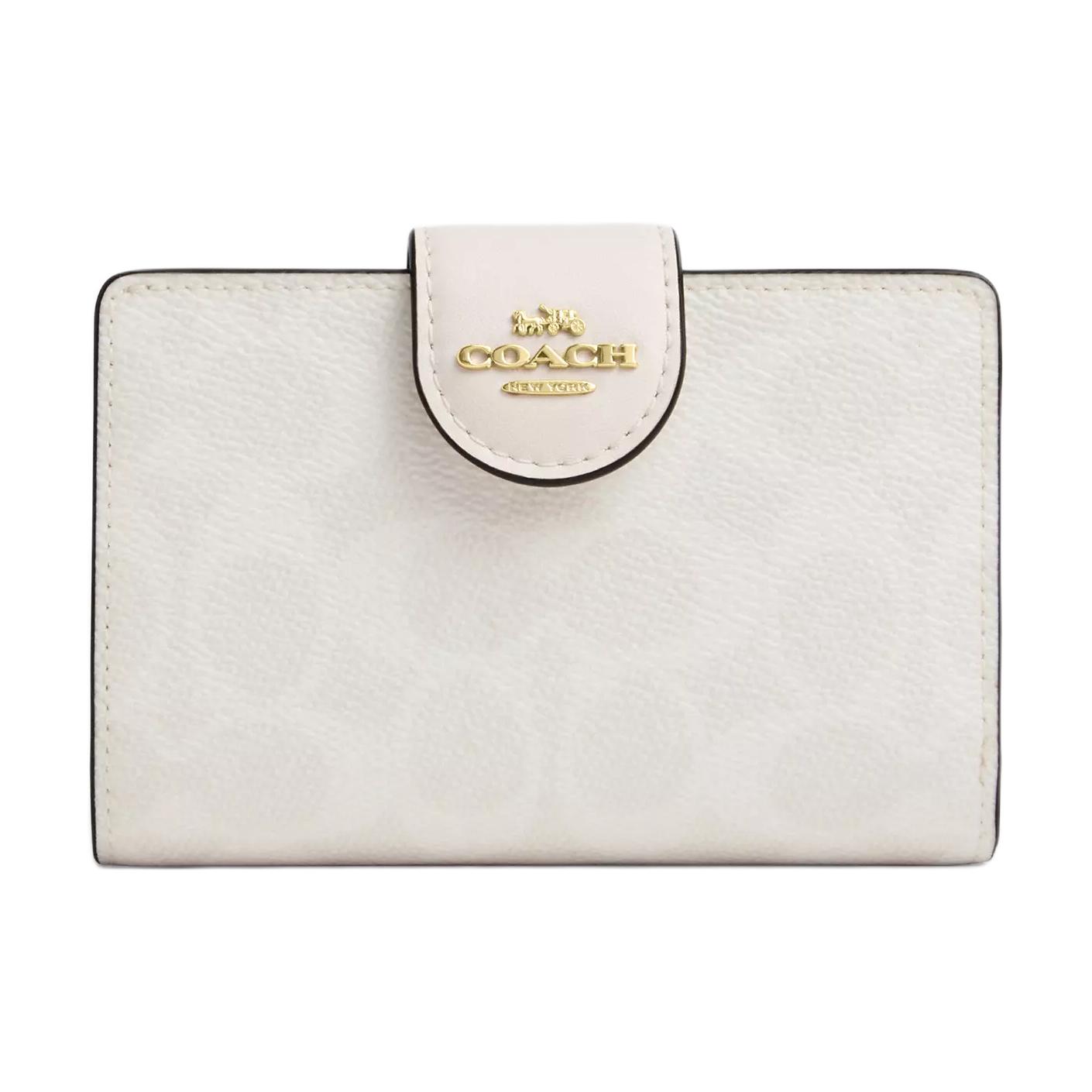 Coach Corner Zip Signature 13 Logo Gold Hardware Coated Canvas Wallet Women wallet White CW786-MXU5 White