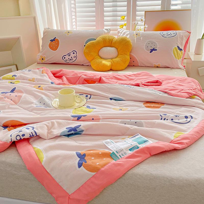 Cartoon Cotton Linen Summmer Blanket Breathable Adult Child Quilt for Summer Washable Air Conditioning Comforter Lightweight
