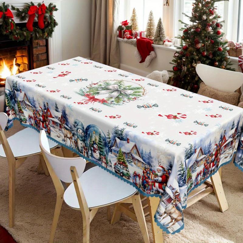 Christmas Print Tablecloth Waterproof Stain Resistant Festive Dining Decor Holiday Tables