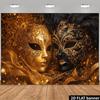 2D Venetian Carnival Backdrop Black Gold Masquerade Mask Photo Booth Background