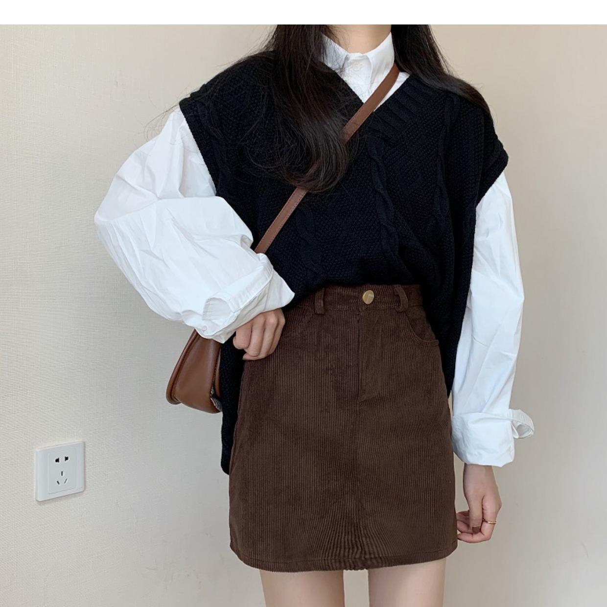 

High-Waisted Slimming Corduroy A-Line Midi Skirt - Women s Autumn/Winter 2022 Collection 4XL кавовий