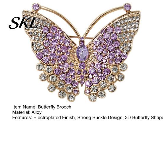 Lightweight Butterfly Pin Brooch Pin, 3D Design with Sparkling Rhinestones, Electroplated Strong Buckle Badge for Coats Shirts Bags Accessories