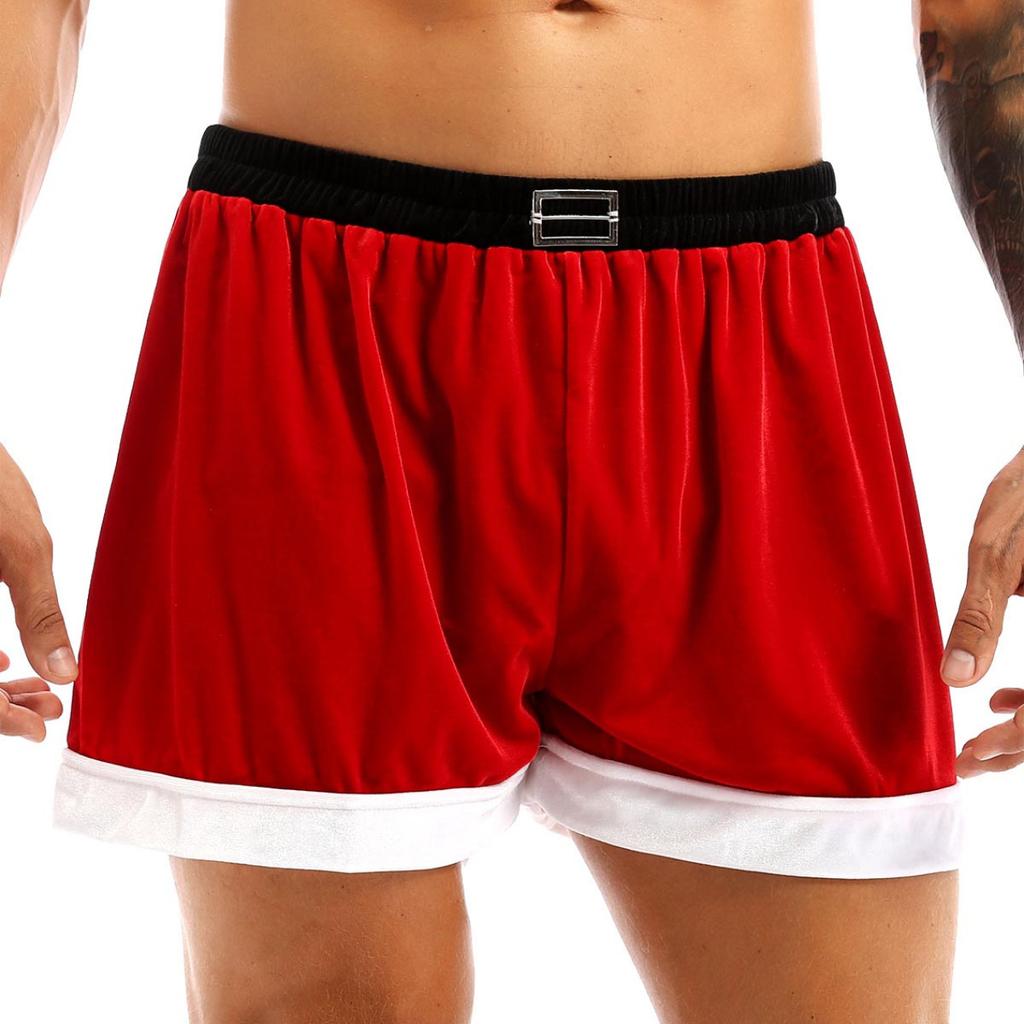Herren Velours Weihnachts-Weihnachtsmann-Kostüm Feiertags-Cosplay-Slips Boxershorts