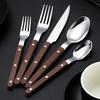 Geschirrset Klassisches Französisches Design 5-teiliges Edelstahl-Besteck mit Imitation-Holzgriff Spülmaschinenfest Besteckset Rostbeständig Steakmesser