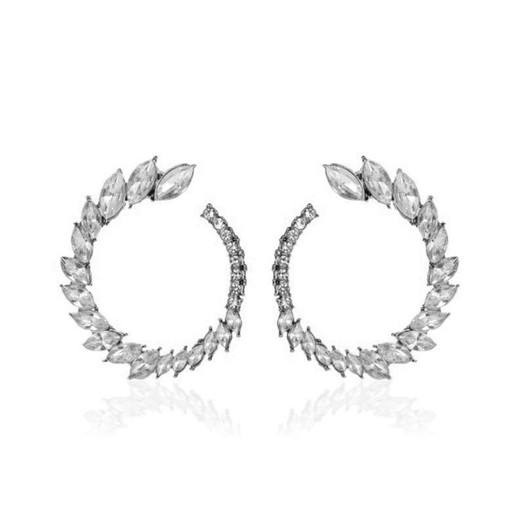 Elegant Leaf Shaped Hoop Earrings for Women Sparkling C Shape Statement Earrings for Party Wedding