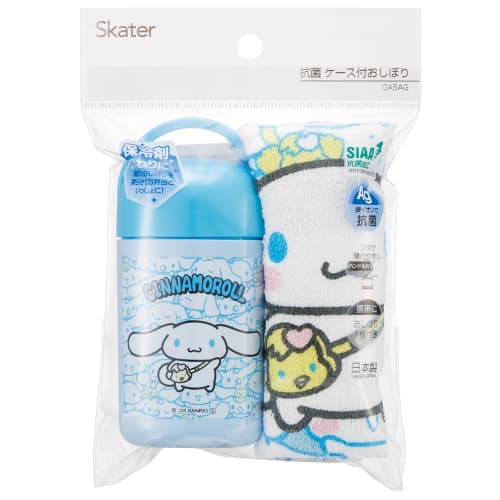 Skater Antibacterial Wet towel set with case Wet towel Cinnamoroll Ushiro Shiro Sanrio Made in Japan 32 x 30.5 cm OA5AG-A