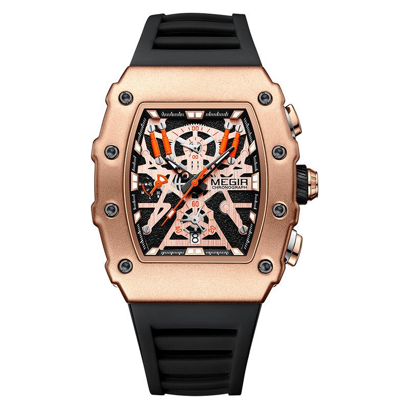 Watch Men'S Barrel Watch Square Domineering Chronograph Silicone Men'S Watch 2218