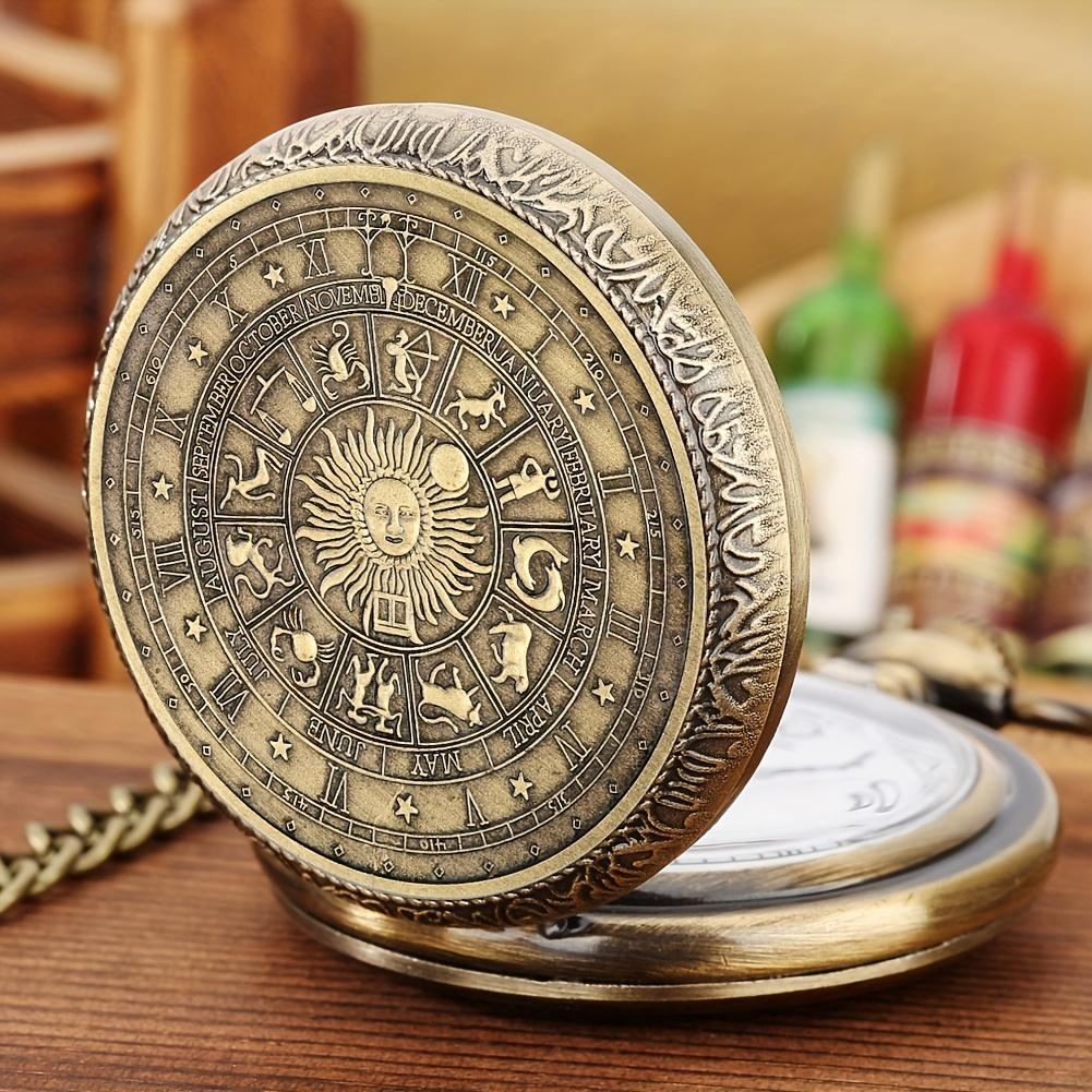 Bronze Vintage Tarot Commemorative Pattern Pocket Watch Constellation Lucky Sun Moon Necklace Memorial For Male Kids Relogio Saa