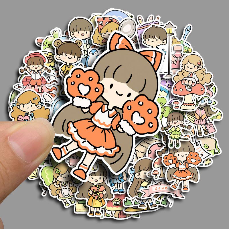 

Japanese Cute Childhood Gift Box: 80 Waterproof Ins Style Hand Account Stickers for Girls