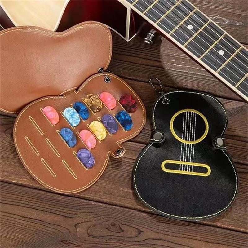 Embroidered Guitar Pick Storage Bag with Large Capacity Slots and Hanging Ornament