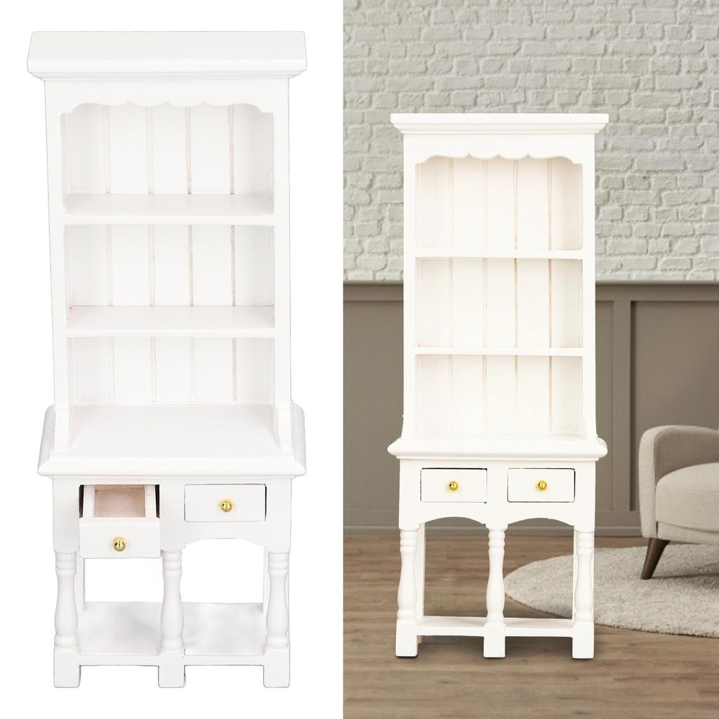 Dollhouse Bookcase 1:12 Exquisite Retro Birch Mini Double Drawer Cabinet Model Dollhouse Furniture Decoration
