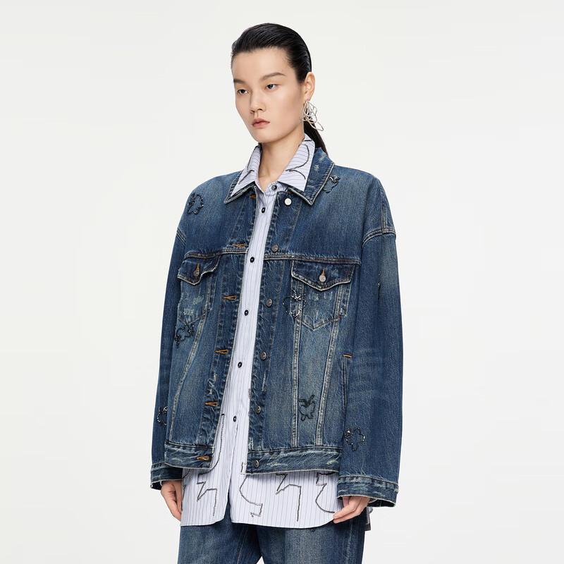 JNBY 2024 Autumn Loose Fit Lapel Denim Jacket