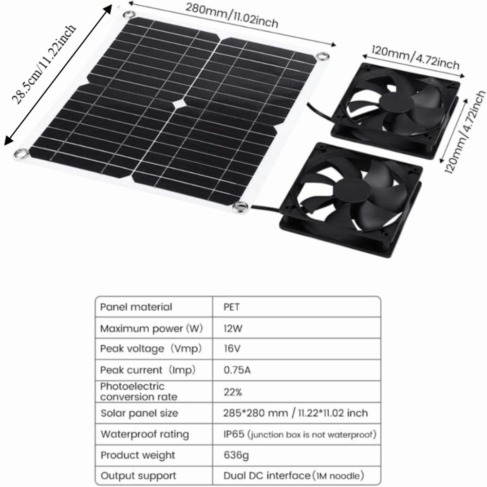 Durable 12W Solar Powered Fan Dual Fan IP65 Waterproof Outdoor Fan Kit Solar Fan Kit Chicken Coops
