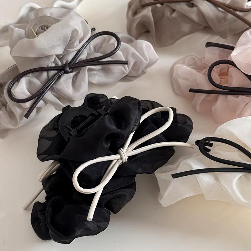 Pleated Bow Hair Claw Clips For Women Girls Sweet Large Hair Decorate Headband French Party Shark Clip Hair Accessories