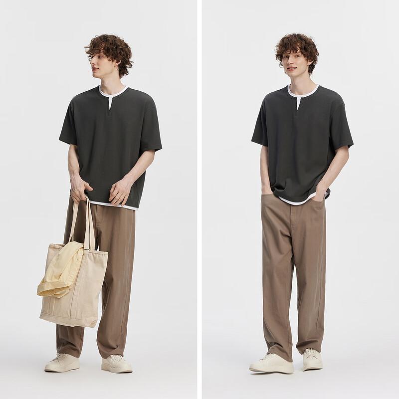 Semir Men's Waffle Knit Color Block Faux Layer Short Sleeve T-Shirt