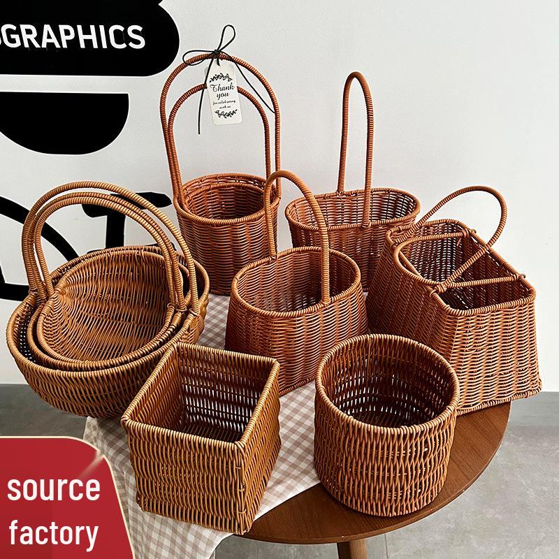 Handmade Rattan-Style Woven Flower Basket for DIY Arrangements and Party Favors