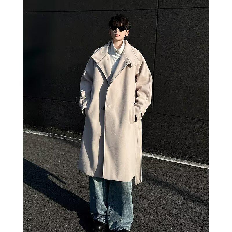 High Street Style Woolen Coat for Men and Women - Loose Mid-Length Korean Over-the-Knee Trench for Autumn/Winter