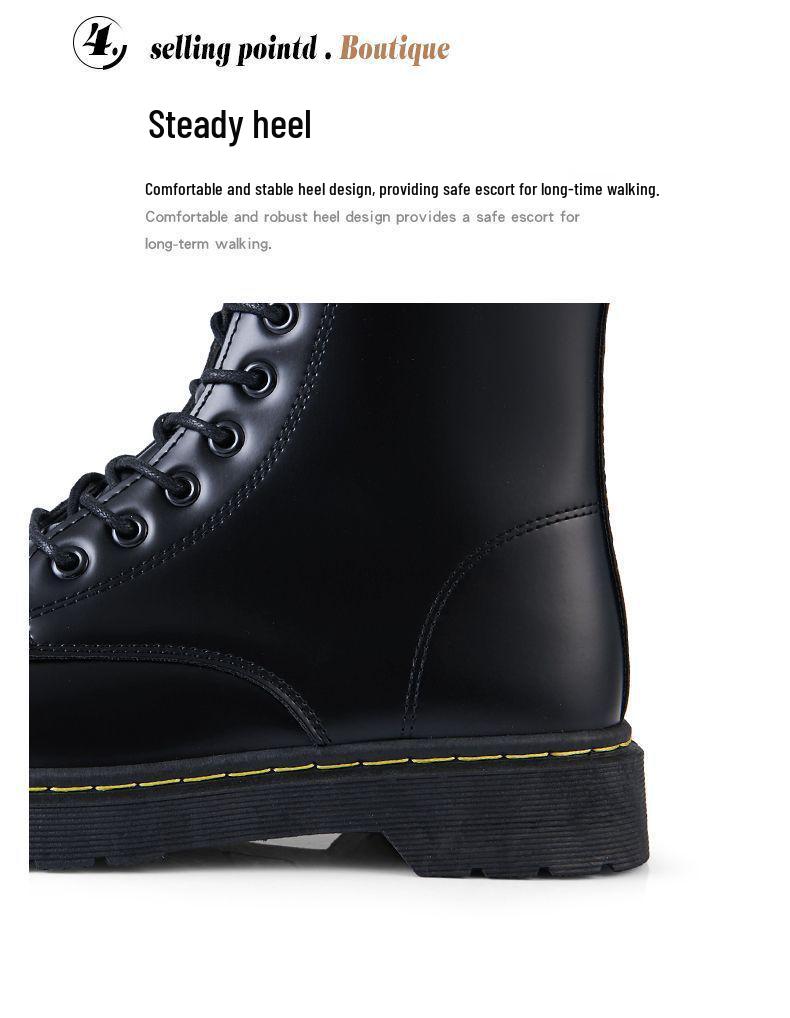 Men's Black Leather High-Top Motorcycle Boots with Side Zipper - British Style for Autumn/Winter