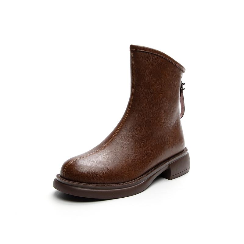 

British style cowhide Martin boots Spring and Autumn 2025 retro short boots rear zipper versatile women s boots thick-soled thick-heeled thin boots 35