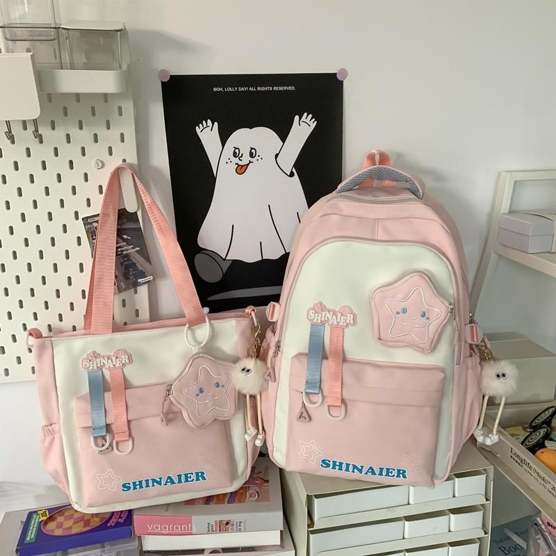 Youthful Style Nylon School Backpack With Color Blocked Cute Letter Star Print For Teens