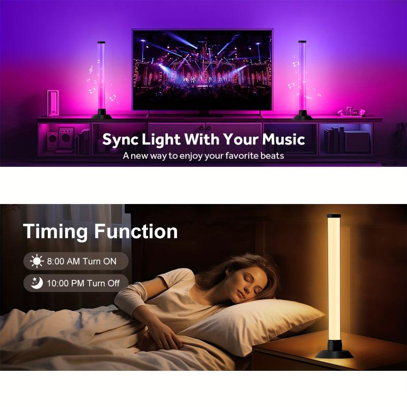 RGB LED Ambient Light, Dual Stick Music Sync Lamp with App & Remote Control, USB Powered Decor for Bedroom, Gaming Desk, Live Streaming