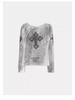 Badblood BCAC Series Retro Print Distressed Slim-Fit Long-Sleeve Women's T-Shirt