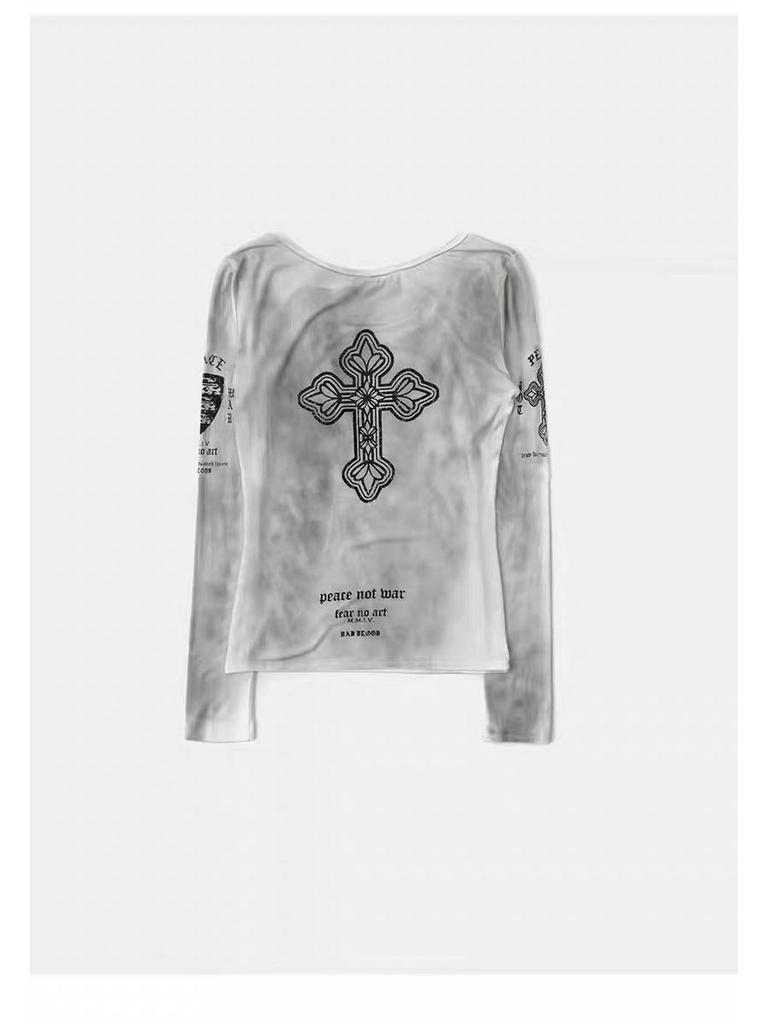 Badblood BCAC Series Retro Print Distressed Slim-Fit Long-Sleeve Women's T-Shirt