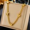 Gold Plated Stainless Steel Blue Teardrop CZ, Heart & Pearl Multi-Chain Necklace for Women