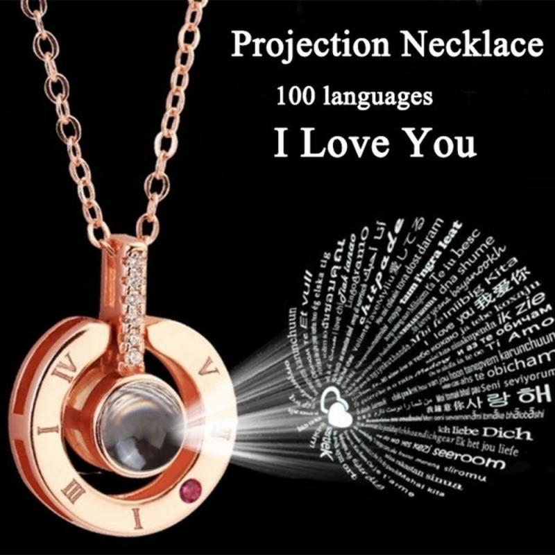 Necklace Pendant Projection Letter Necklace100 Languages "I Love You" Necklace Jewelry For Lover/Girlfriend Cute Accessories 1PC