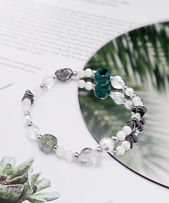 Green Stone & Clear Quartz Mix Natural Bracelet (PLT-BR-096_WT)
