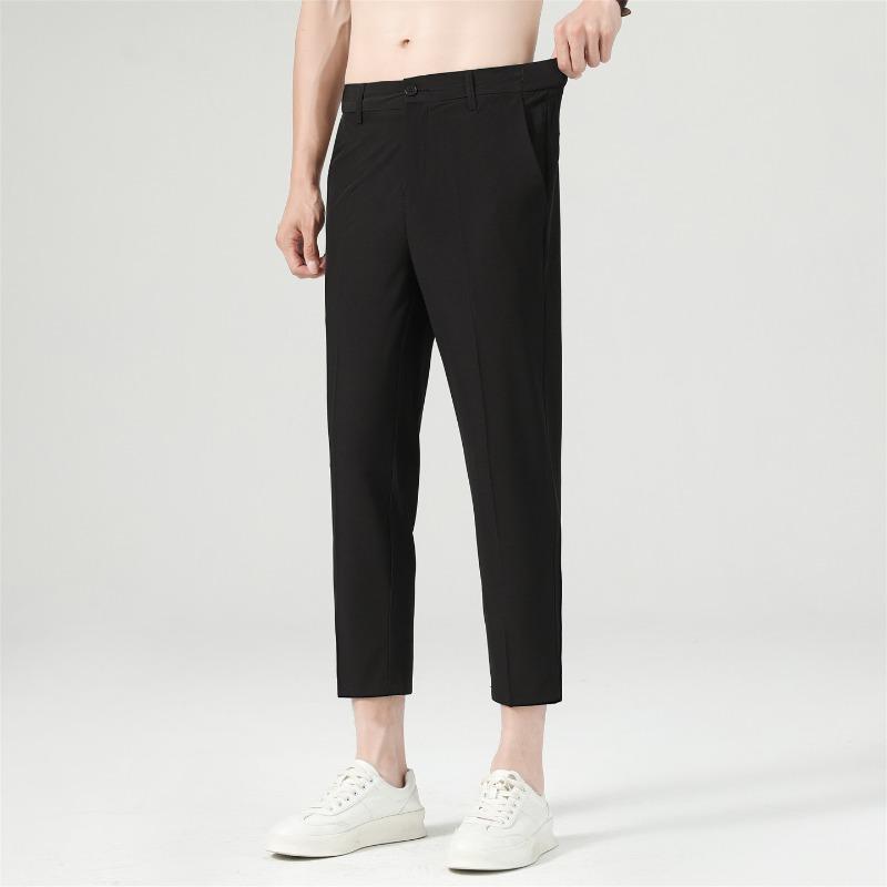 Men's spring and summer new pants men's ice silk breathable trousers men's slim straight drape nine-point casual pants