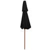 Double canopy wooden pole sun umbrella in black 270 cm