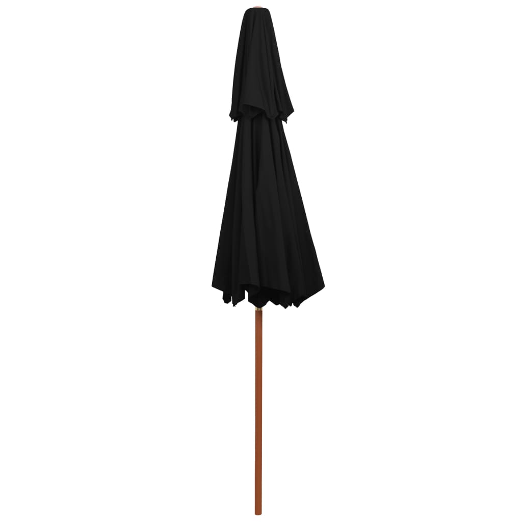 Double canopy wooden pole sun umbrella in black 270 cm