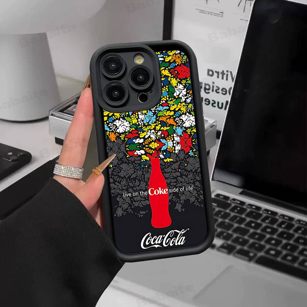 Hot C-Coca Drinks C-Cola Silicone Soft Phone Case For IPhone 17 16 15 14 Plus 13 12 Mini 11 Black Cover