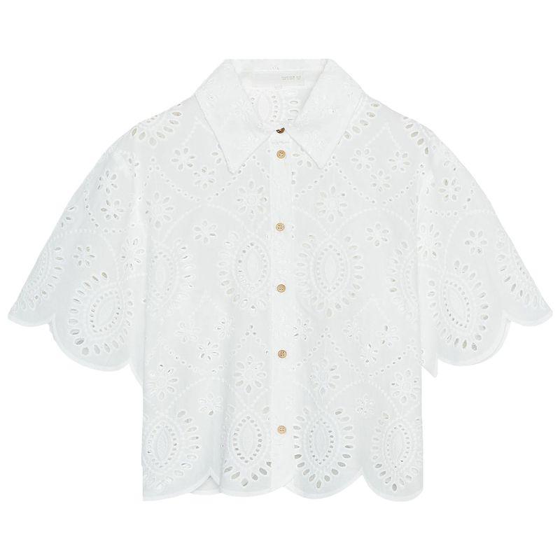 

Zaprha 2025 New Arrival French Style Light and Beautiful Loose Cut Out Embroider Short Sleeve Shirt for Women 2298116 White L