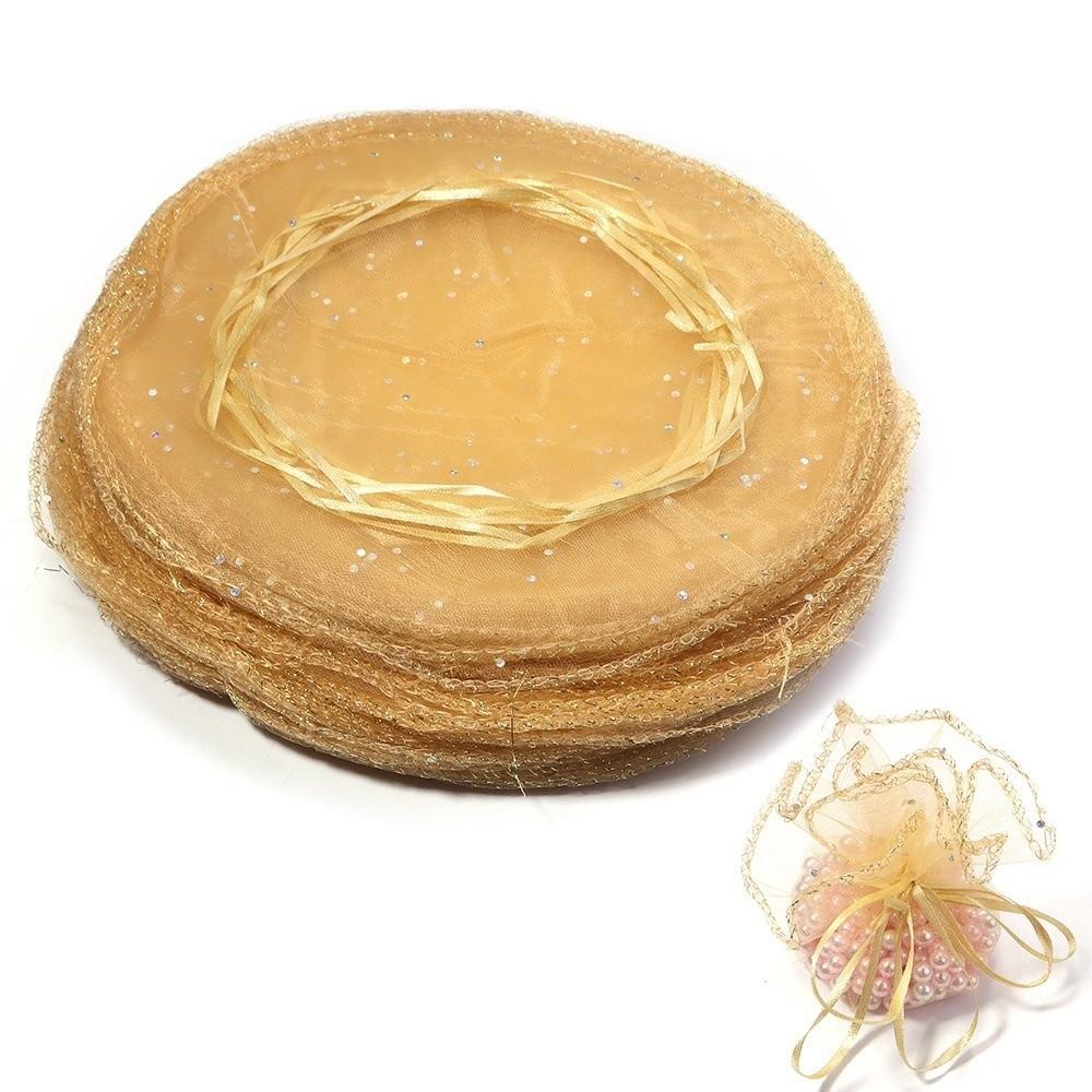 10Pcs Mesh Organza Drawstring Bag Tulle Fabric 26CM Gift Bags Round Shape Round Organza Bag