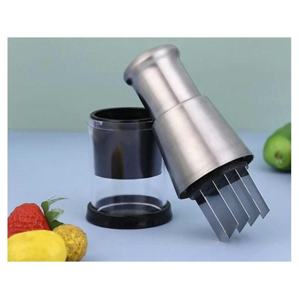Zola Automatic Rotation Vegetable Chopper 5 Blades Stainless Steel Manual Dicer 16x6cm Black/Silver